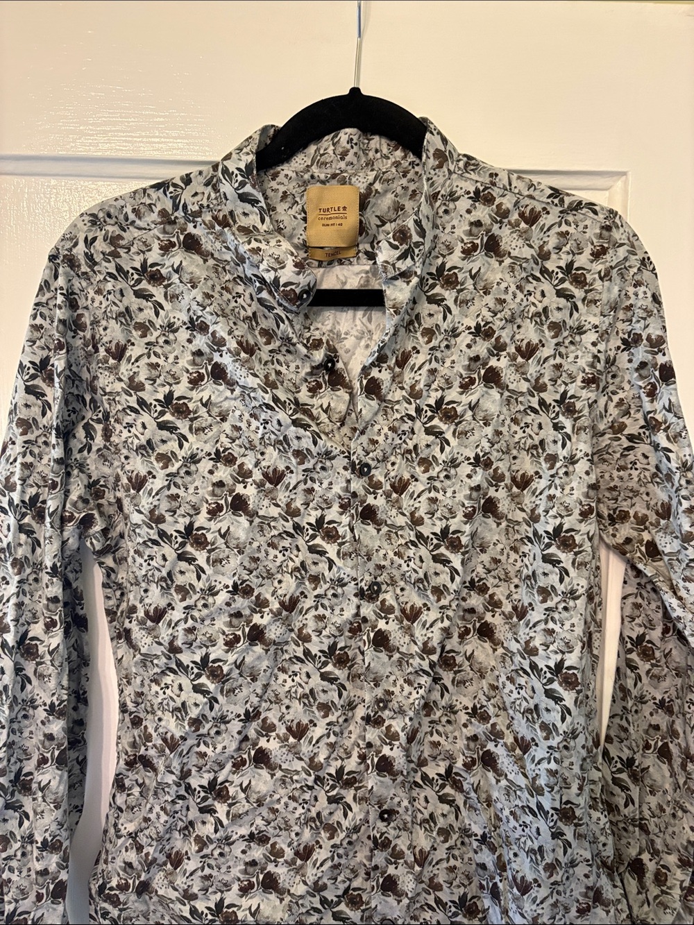 Turtle & Brown Brown and White Floral Long-Sleeve Dress Shirt